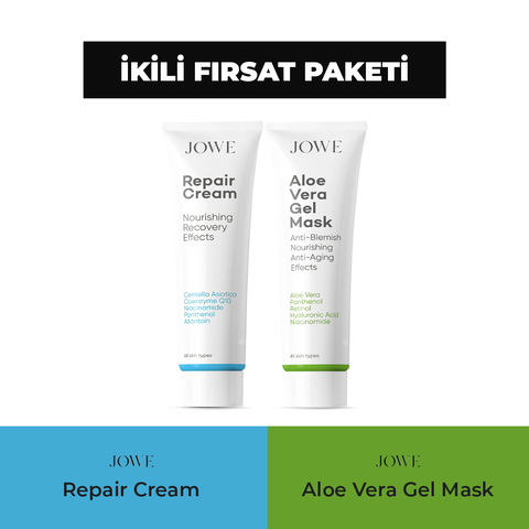 Onarıcı Cilt Bakım Kremi - 40 ml & Aloe Vera Özü Gençleştirici ve Aydınlatıcı Jel Maske - 40 ml